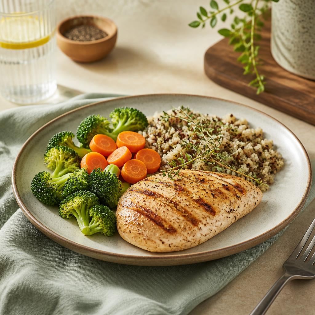 A simple healthy home-cooked meal on a kitchen counter