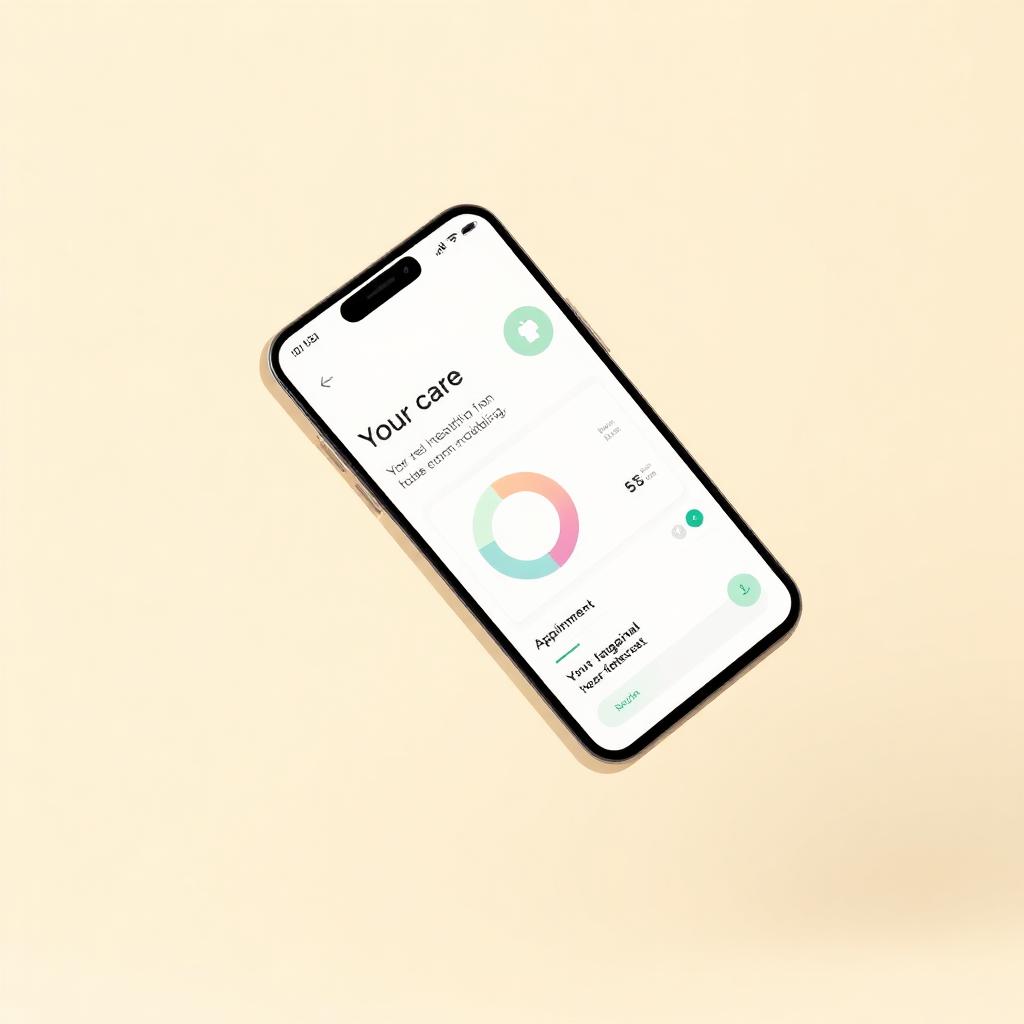 Phone mockup showing a simple patient portal dashboard